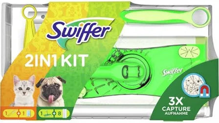 Swiffer Kit Con 1 Scopa + 8 Panni per pavimenti e 1 Piumino + 1 Ricambio